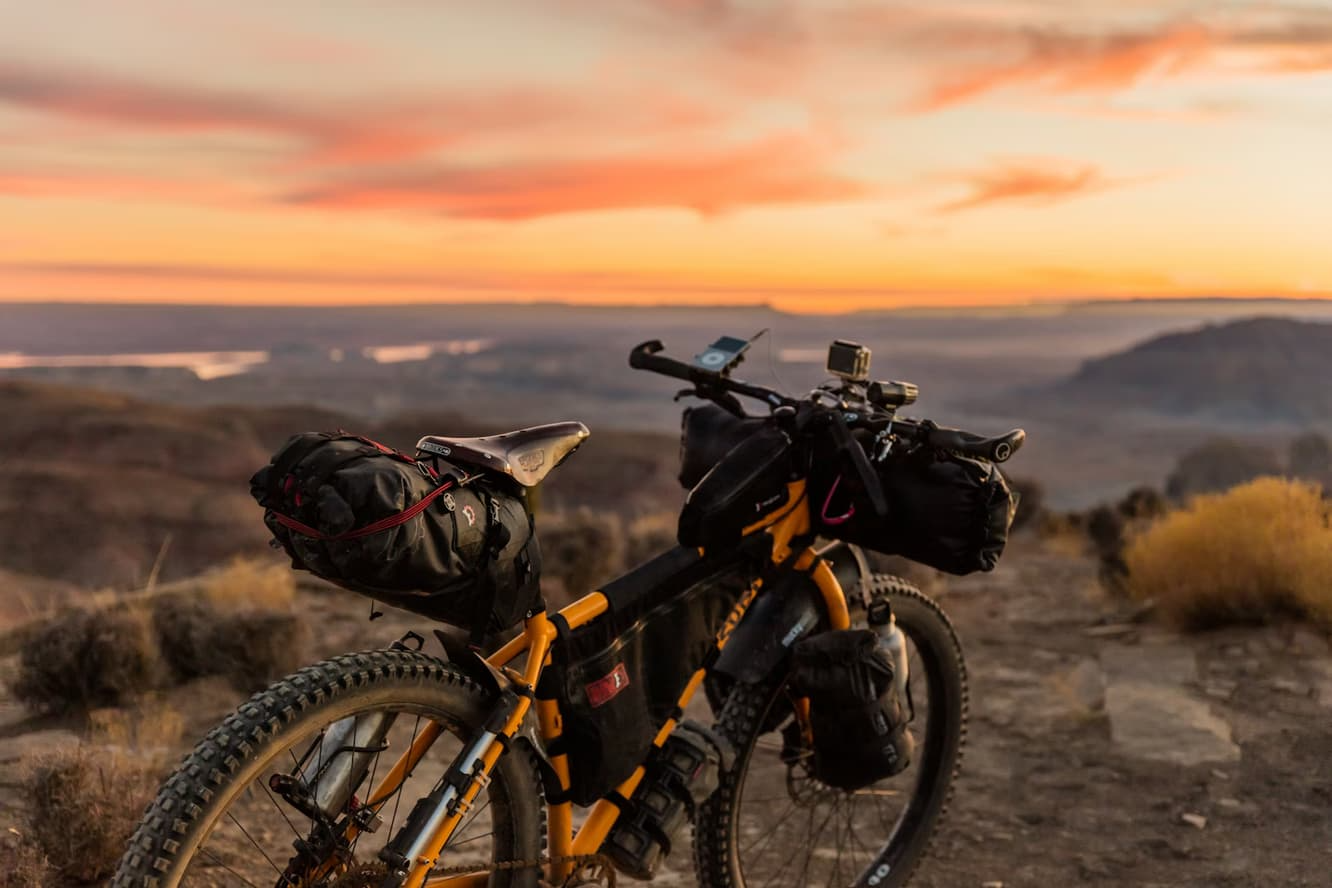 Cyclists riding on a dirt trail